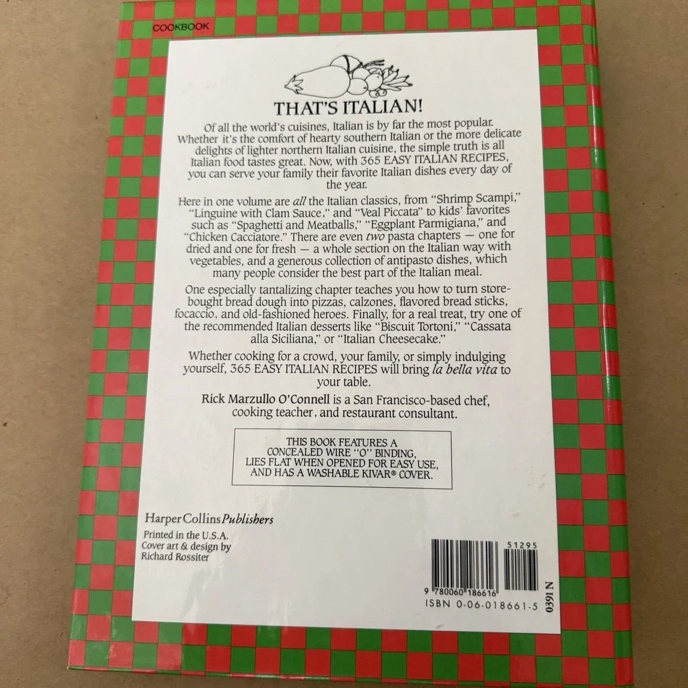 Vintage 365 Easy ITALIAN Recipes By Rick Marzullo O'Connell 1996 EUC Collectable